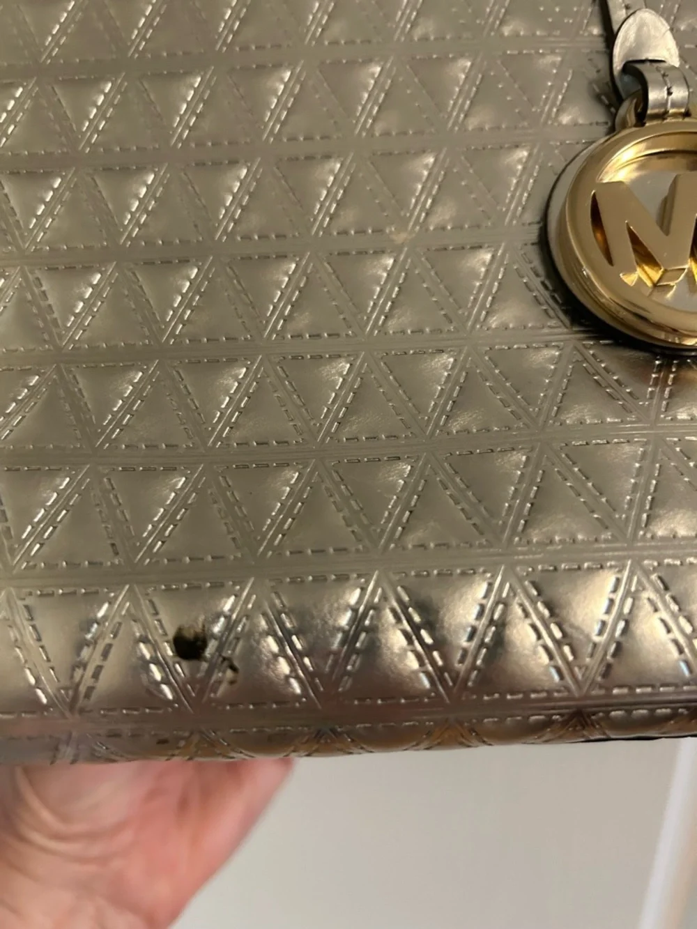 Michael Kors Metallic Silver Quilted Tote with MK Charm - Picture 5 of 15